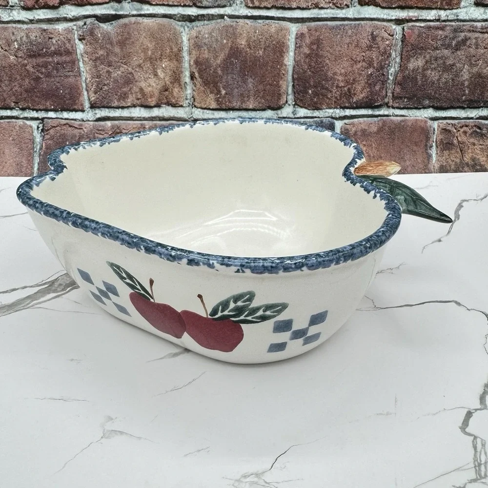 Vintage Chaparral Pottery Apple Baking Serving Dish Blue Spongeware Farmhouse‎